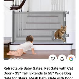 Retractable Baby Gate with Cat Door – 33'' Tall, Extends to 55'' (A2)