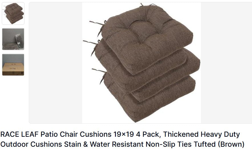 19x19 Patio Chair Cushions – 4 Pack Thickened Outdoor Seat Pads (Brown) (A)