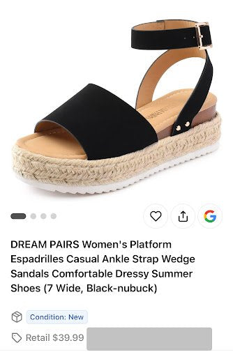 DREAM PAIRS Women’s Platform Espadrille Sandals – Size 7 Wide
