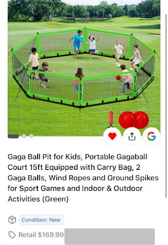 Gaga Ball Pit for Kids – Portable 15 ft Court with Bag, Balls & Stakes (Green) (3490)