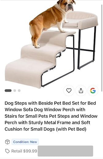 Pet Steps with Elevated Bed – Beige