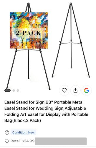 63" Portable Metal Easel Stand – Adjustable Folding Art Easel – 2 Pack (4848)