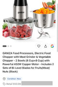 Ganiza Electric Food Chopper with Dual Bowls (450W)