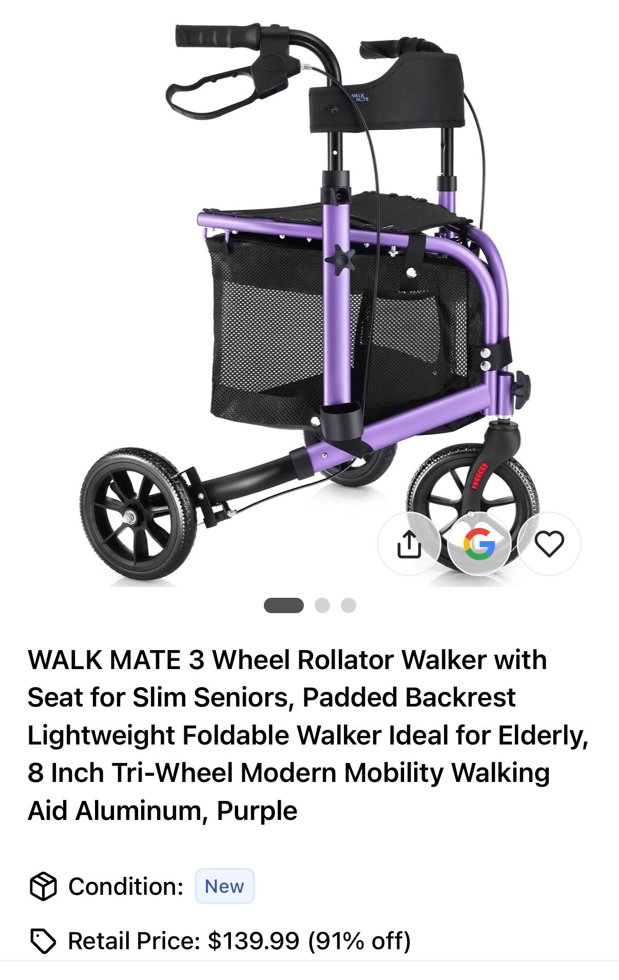 NEW WALK MATE 3 Wheel Rollator