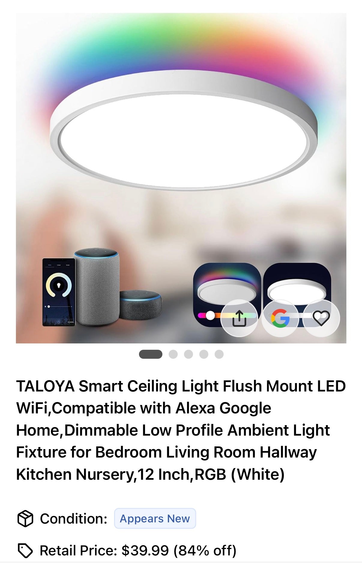 New TALOYA Smart Ceiling Light Flush Mount LEDWiFi