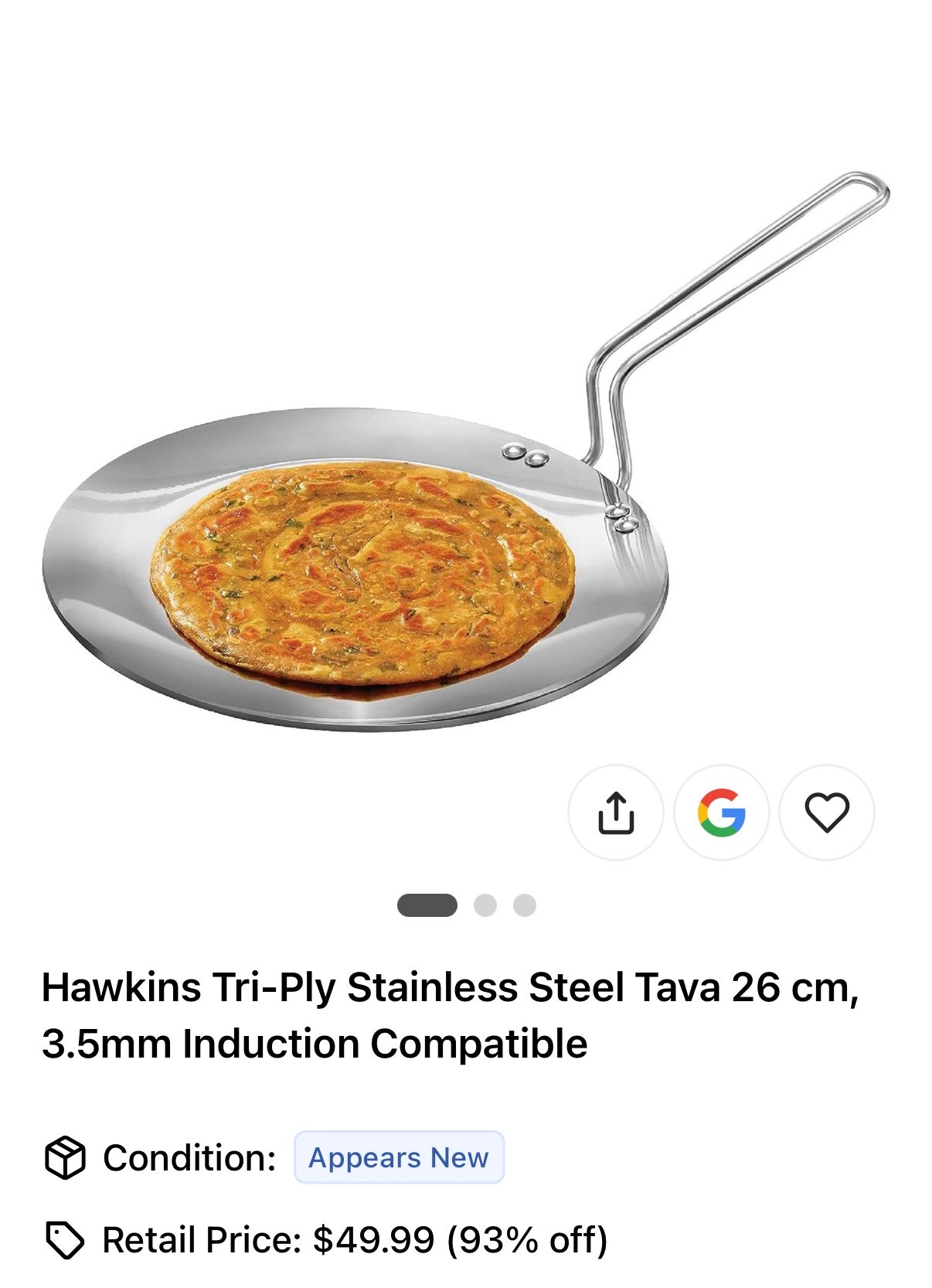 New Hawkins Tri-Ply Stainless Steel Tava 26 cm,
3.5mm Induction Compatible