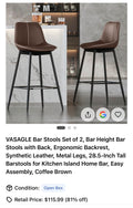 New VASAGLE Bar Stools Set of 2