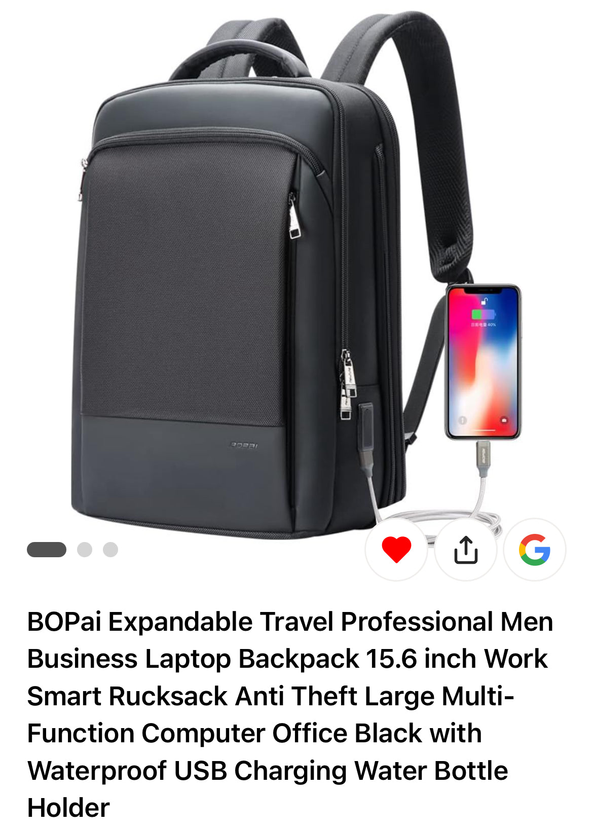 Sleek Black Laptop Backpack with USB — BO Pai