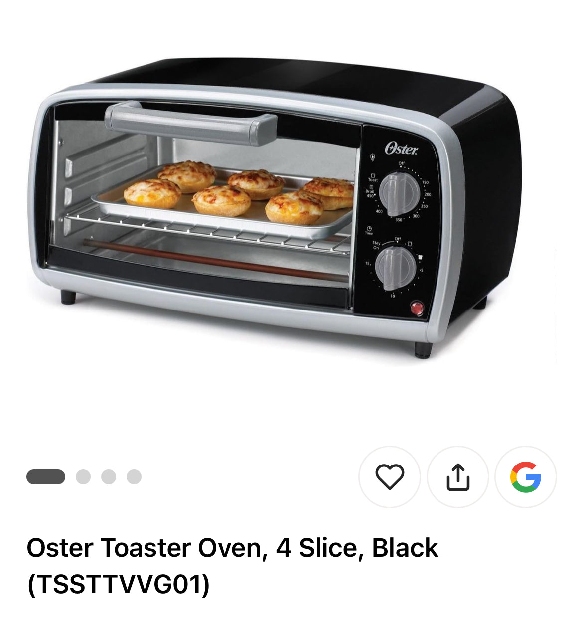 Oster 4-Slice Toaster Oven – Black & Silver