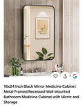 16x24 Black Recessed Medicine Cabinet with Mirror