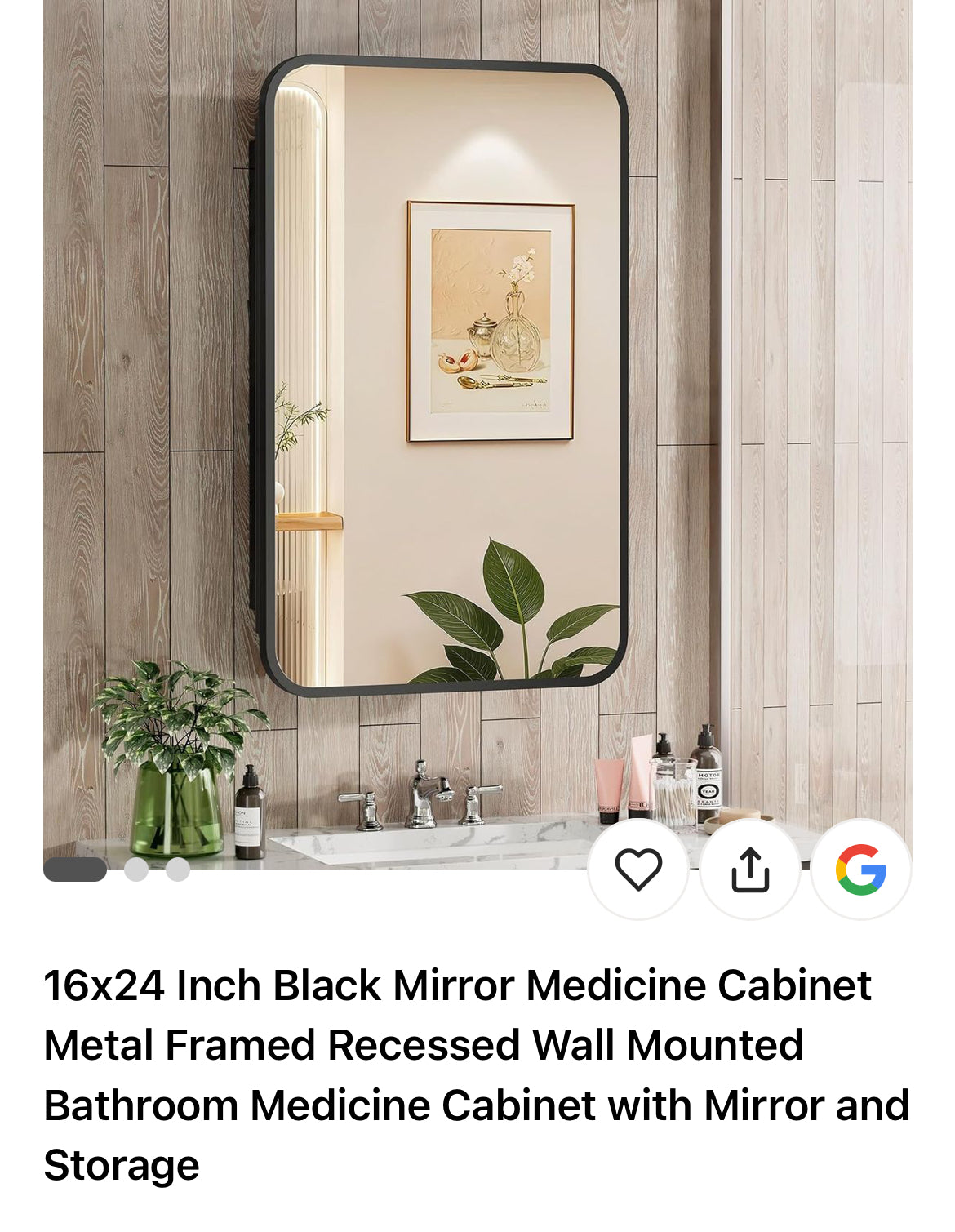 16x24 Black Recessed Medicine Cabinet with Mirror