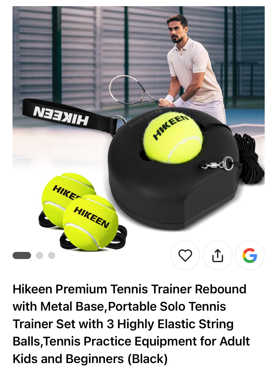 Tennis Rebound Trainer Set with Metal Base – Black (HIKEEN)