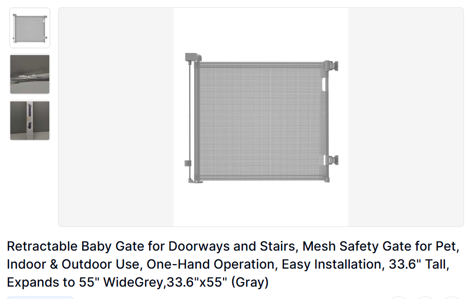 Retractable Mesh Safety Gate 33.6"×55", Indoor/Outdoor (Gray)