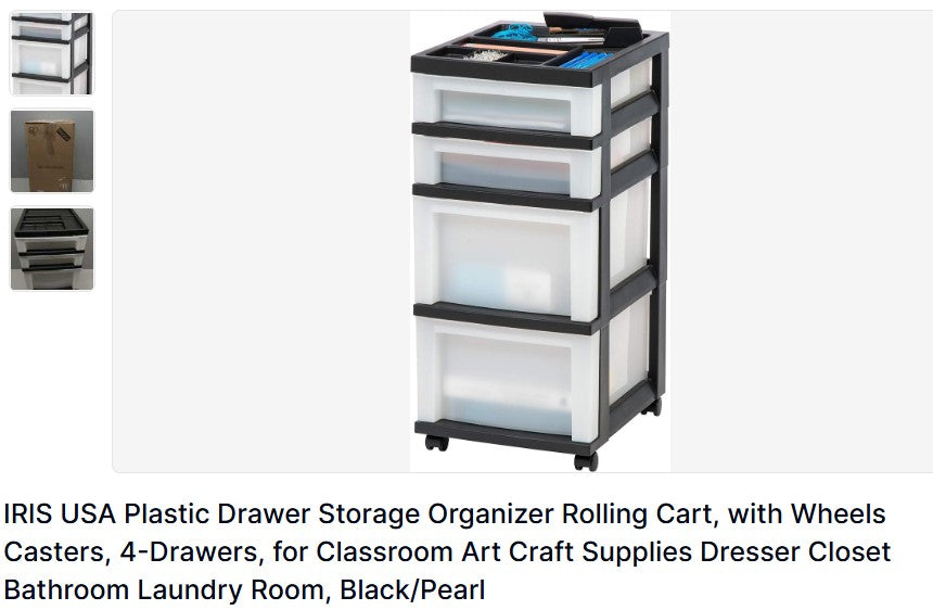 4-Drawer Plastic Rolling Cart (Black/Pearl) – IRIS USA