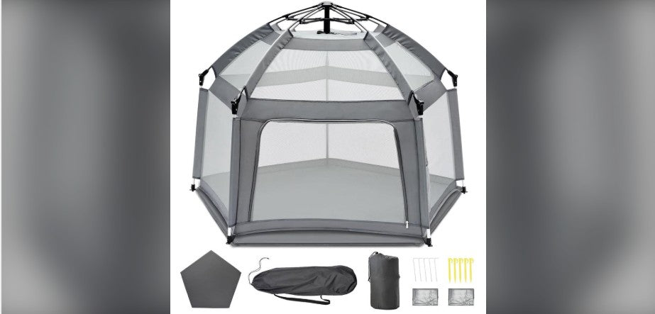 Portable Pop-Up Baby Playpen – Gray