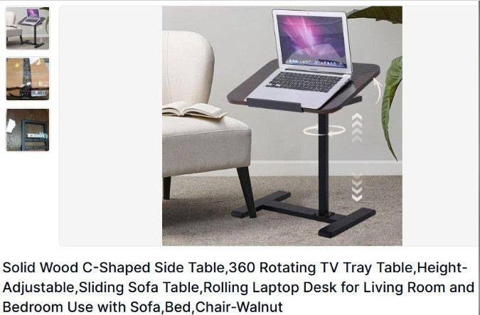 Rotating C-Shaped Laptop Table – Walnut